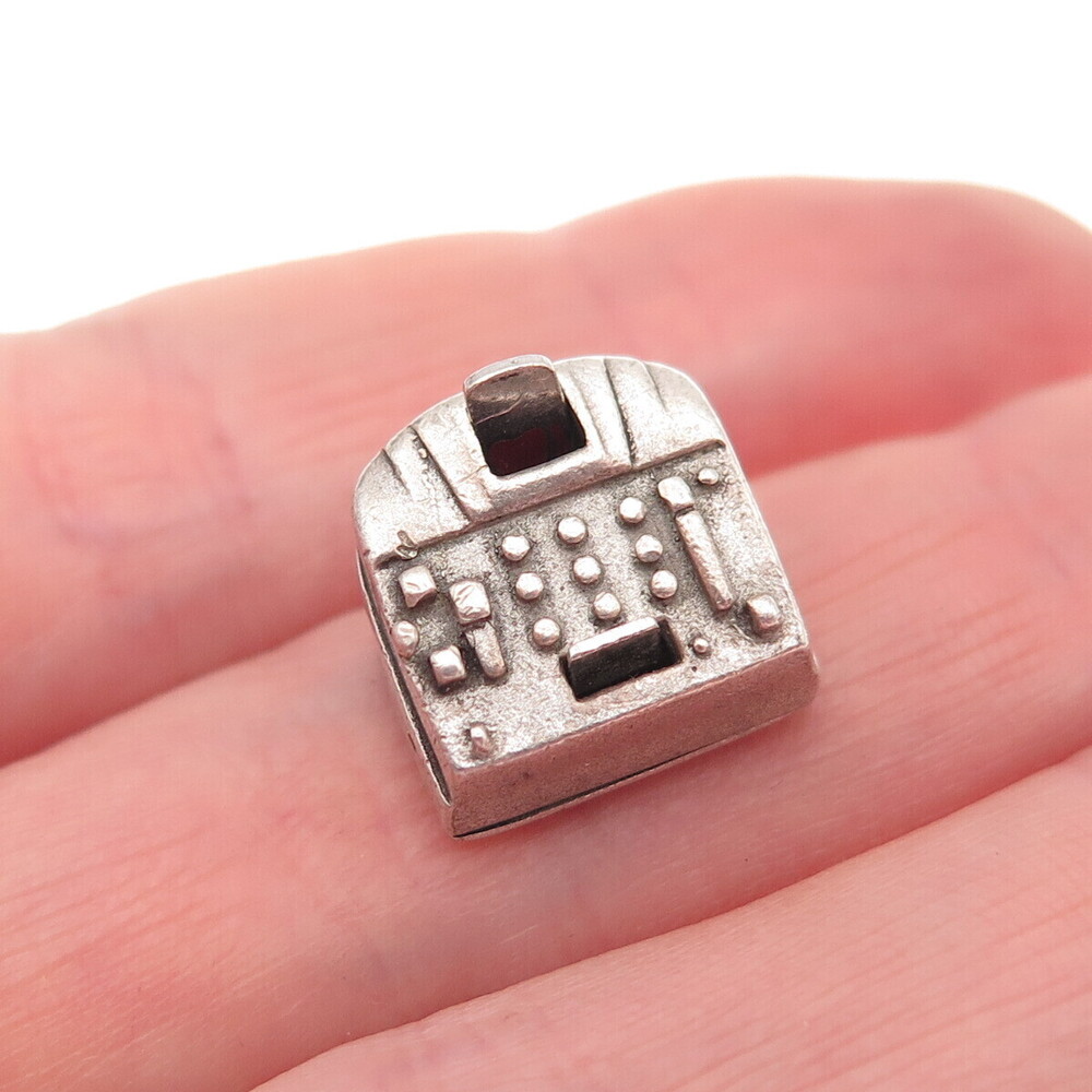 Wells Sterling Silver Antique Art Deco Mechanical Cash Register 3D Mini Pendant